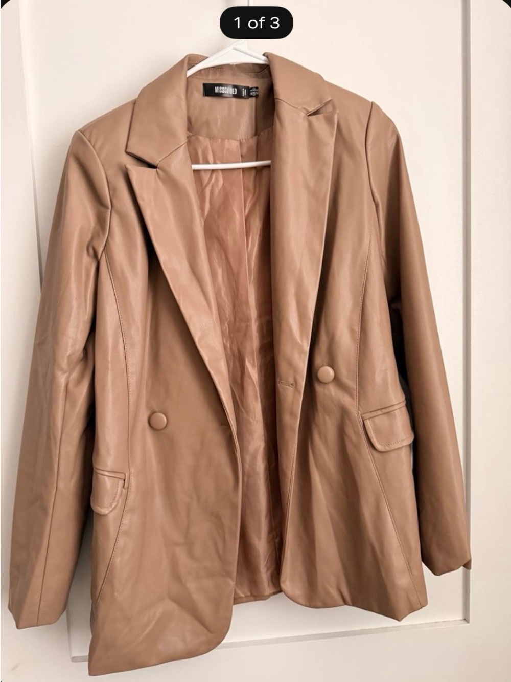 Misguided Tan Faux Leather Blazer Jacket - Women's